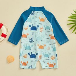 Clothing Sets Baby Boy Long Sleeve Swimsuit Round Neck Crab Coral Print Zip UP Rash Guard Swimwear Sun Protection Infant Toddler Bathing