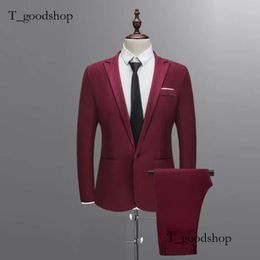 Men's Slim Button Suit Pure Color Dress Blazer Host Show Jacket Coat & Pant 623