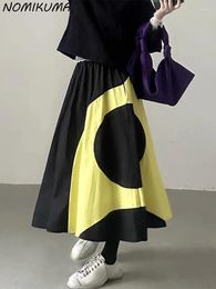 Skirts Nomikuma Korean Chic Spring Retro Style Color Contrast Splicing Niche A-line Skirt Half Long For Women