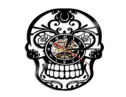 The Day of Dead dia de los Muerte Mexican Skull Record Wall Clock With Led Lighting Gothic Sugar Skull Watch Home Decor X07264029366