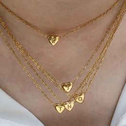 Pendant Necklaces E. B. belle Minimalist Small Initial Necklace Jewelry Stainless Steel 18k Gold Plated Mini Heart Pendant Necklace J240513