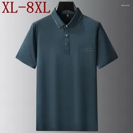 Men's Polos 8XL 7XL 6XL 2024 Summer High End Ice Silk Breathable Polo Shirt Men Short Sleeve Mens Shirts With Pocket Casual Loose Tshirt