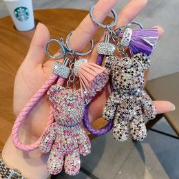 Keychains Lanyards Rhinestone Bulldog Bear Keychain Punk French dog Car Pendant Key Chain Ring Holder Bag Llaveros Mujer Jewelry accessories Gift T240509