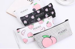 Storage Bags Creative Cute Japanese Peach Canvas Pencil Case Small Fresh And Interesting Letter Stationery Box Bag Female