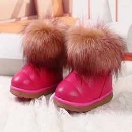 Boots SKHEK Winter Plush Baby Girls Snow Warm Shoes Pu Leather Flat With Toddler Outdoor Kids Shoe