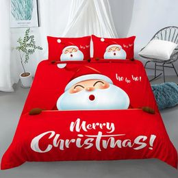 Bedding Sets 2024 Santa Claus Christmas Set 2/3Pcs Duvet Cover Pillowcase Twin Full Comforter Bed Gift Kids Luxury Home Textile
