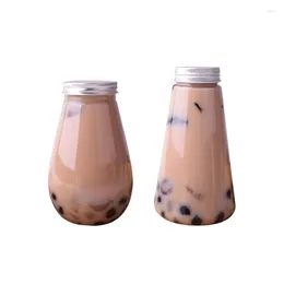 Disposable Cups Straws 10pcs 350ml Plastic Pet Milk Tea Fruit Packaging Bottle Creative Cute Transparent Cold Drink Coffee Juice Cup With