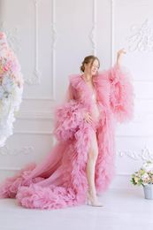 Party Dresses Gorgeous Fluffy Maternity Dress For Po Shoot Or Babyshower Mesh Puff Sleeve Tulle Long Bridal Robe Pre-wedding