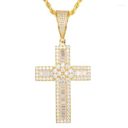 Pendant Necklaces Moissanite S925 Sterling Silver Bling Out Cross Pendants Necklace For Men HIP Hop Luxurious Rapper Jewelry Gold Color