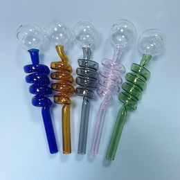 SmokPro 14cm Coloured Twisted Glass Pipe Hand Tube Water Pipe With 3cm Big Oil Burner Smoking Head Bowl Bubbler - Pink Blue Grey Amber Green Colours In Stock