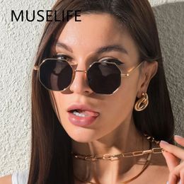 MUSELIFE Polygon Sunglasses Men Vintage Octagon Metal for Women Luxury Brand Goggle Sun Glasses Ladies Gafas De Sol 240510