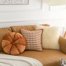 Pillow Modern Simple Orange Bird Cheque Faux Sheepskin Sofa Ins Style Flower Home Decorative Ornaments Life Gifts