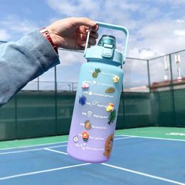 Water Bottles Large Capacity 2L Bottle With Time Marker For Girl Fitness Jugs Portable Sports Gym Big Drink Straw BPA Free