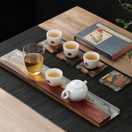 Tea Trays Heat Insulation Handmade Wood Resin Tray For Teacup Teapot Chinese Retro Non-slip Board Home El Office Teahouse