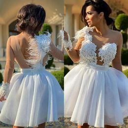 White Graduation Dresses Cocktail Dresses for Women Plus Size Mini Dress Illusion Long Sleeves Lace Birthday Short Prom Dress for African Girls GD002