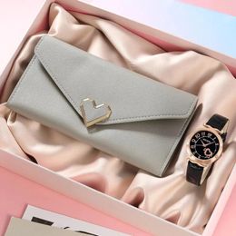 Wristwatches Women Fashion Casual Leather Belt Watches & Heart Shaped Long Wallet Set Quartz Dress Clock Montre Femme