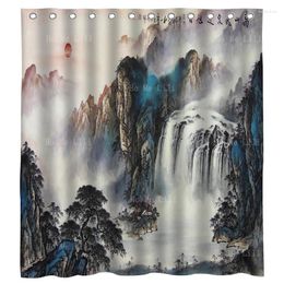 Shower Curtains Famous Chinese Landscape Sunrise Waterfall Ancient Ink Painting Scenery Drawing Curtain By Ho Me Lili