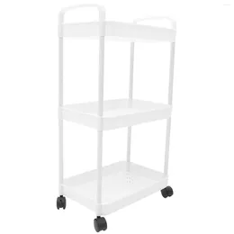 Kitchen Storage Cart Organizer Home And Bathroom Universal Wheel Three-layer Trolley Rack White