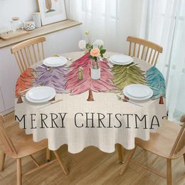 Table Cloth Christmas Tree Hand Drawn Round Tablecloth Waterproof Wedding Party Cover Dining