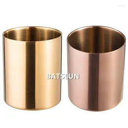 Mugs 100pcs 14oz Nordic Style Brass Vase Stainless Steel Pencil Cup Holder Pen Pot Makeup Brushes Desk Stationery Organiser