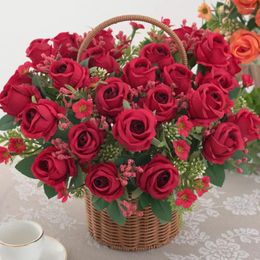 Decorative Flowers Maintenance-free Artificial Realistic Rose Simulation Fake Flower Bouquet For Home Decor Wedding