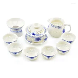 Teaware Sets Hollowed Out Transparent Tea Pot Cup Set Jingdezhen Ceramic Blue White Porcelain