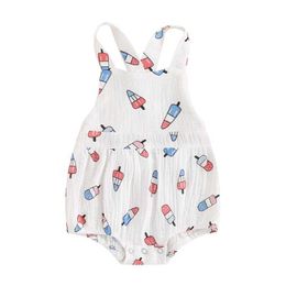 Rompers Baby Girls and Boys Overall Square Neckline Sleeveless US Flag Printed July 4th One Piece Baby Summer ClothingL2405