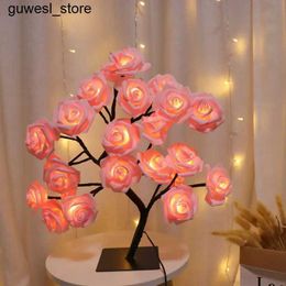 Night Lights 24 LED Rose Tree Light USB Plug Table Light Fairy Flower Night Light for Home Parties Christmas Wedding Bedroom Decoration Gifts S240513