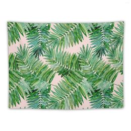 Tapestries Green Palm Leaves On A Light Pink Background. Tapestry Wall Decoration For Bedroom Home Decorators