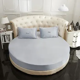 Bedding Sets Home Textile Washed Silk Round Fitted Sheet 3pcs/set Circle Rubber Cover 220 220cm Thicken 200 200cm Pad Bed Skirt Cotton