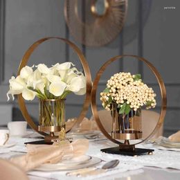 Vases Decorative Round Metal Flower Wedding Vase With Candle Holder Glass For Table Centrepieces Decoration