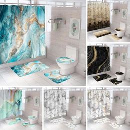 Shower Curtains 4-Piece Curtain Bathroom With Anti-Slip Rug Toilet Cover Carpet Set Modern 3D Print Waterproof Soft Flannel Bath Mat Pad