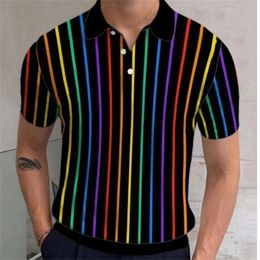 Mens Polo Shirt 3d Rainbow Printed Men Clothing Summer Casual Short Sleeved Loose Oversized Shirt Street Fashion Tops Tees 240513