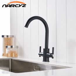 Kitchen Faucets Black Colour Double Hands Round Bathroom Sinks Wall-in Taps Hole Mix Water Tap XT-13