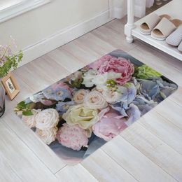 Carpets White Pink Flower Cluster Bedroom Floor Mat Home Entrance Doormat Kitchen Bathroom Door Decoration Carpet Anti-Slip Foot Rug