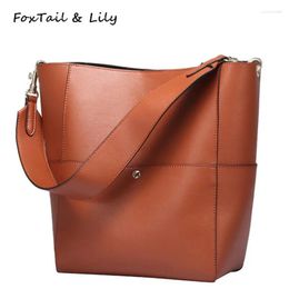 Evening Bags FoxTail & Lily Fashion Genuine Leather Bucket Bag Women Shoulder High Quality Large Capacity Ladies Shopping