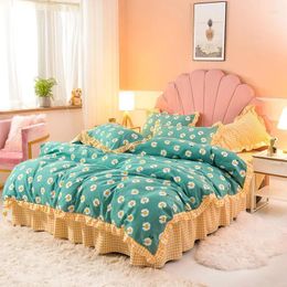 Bedding Sets Small Fresh Thick Sanding Three Or Four-piece Simple Bed Skirt Lace Quilt Cover
