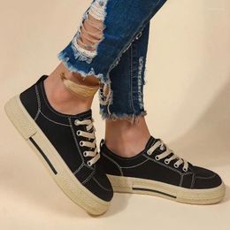 Casual Shoes Women's Summer 2024 Fashion Round Toe Solid Colour Thick Sole Lace-Up Vulcanised Outdoor Shopping