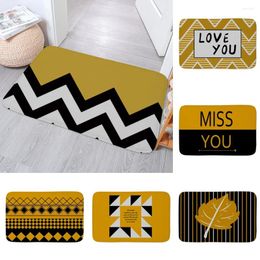 Bath Mats Wave Stripe Anti-Slip Yellow Black Geometric Foot Pads Bedroom Doormat Kitchen Entrance Letter Plaid Carpet Floor Rug