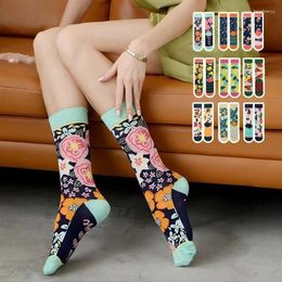 Women Socks Cartoon Plant Graffiti For Fashion Colourful Mid-tube Stocking Breathable Soft Personality Straight Trendy