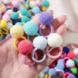 F6J0 Hair Accessories 20 pieces of childrens elastic hair bands girls plush ball rubber candy clips baby d240513