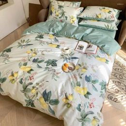 Bedding Sets 50Yellow Lemons Leaves Nordic Egyptian Cotton Set Print Flat Fitted Sheet Pillowcase Duvet Cover Bed Linens