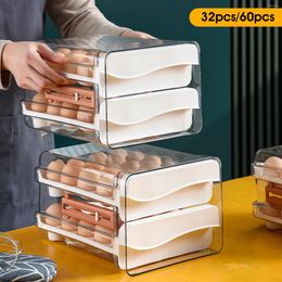 Storage Bottles Egg Organiser For Refrigerator 2 Tier Holder With Time Scale Stackable Drawer Clear Container Large Capacity