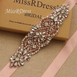 Wedding Sashes MissRDress Rhinestones Belt Pearls Stain Bridal Rose Gold Crystal Sash For Evening Gown JK849 258R