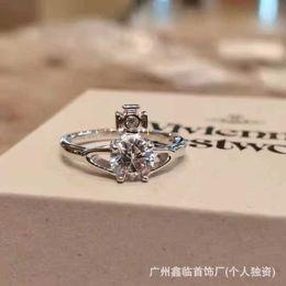 Designer Westwoods Saturn Zircon Ring Female Classic Four Claw Diamond Set Small Planet Nail