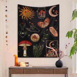 Tapestries 1pc Bohemian Style Plant Mushroom Tapestry Wall Hung Flower Sun Moon Star Chart Hippie