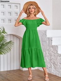 Party Dresses Womens Summer Casual Boho Beach Maxi Dress Ruffled Cap Sleeves Smocked High Waist A Line Flowy Swing Cocktail Formal