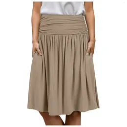 Skirts Elegant For Women Regular And Plus Size Skirt With Pockets Below The Knee Length Ruched Flowy Midi Ladies Clothing
