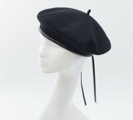 Berets Korean Style Black Wool Beret Ladies Painter Artist Hats Adjustable Caps Chapeau5073393