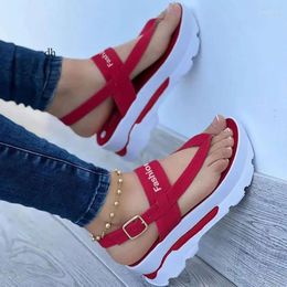 Sandals Plus Size Shoes Women Thick Bottom Buckle Strap Rome Wedges Thong Open Toe Pinch Feet Casual Sexy Ladies E ce